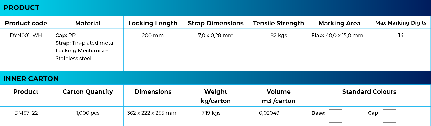 Fixed Length Metal Strap Seal Technical Specifications